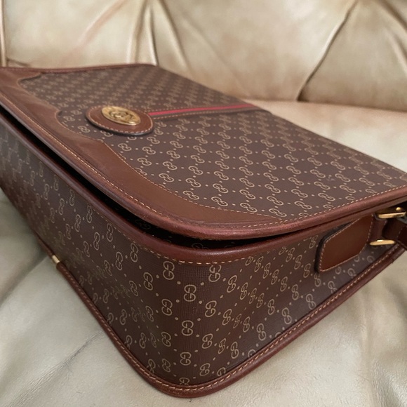RARE Vintage Gucci Crossbody Bag Micro GG Brown Stripe Flap COA - Picture 8 of 16
